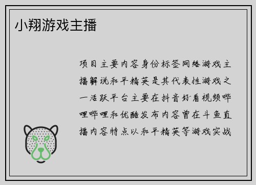 小翔游戏主播